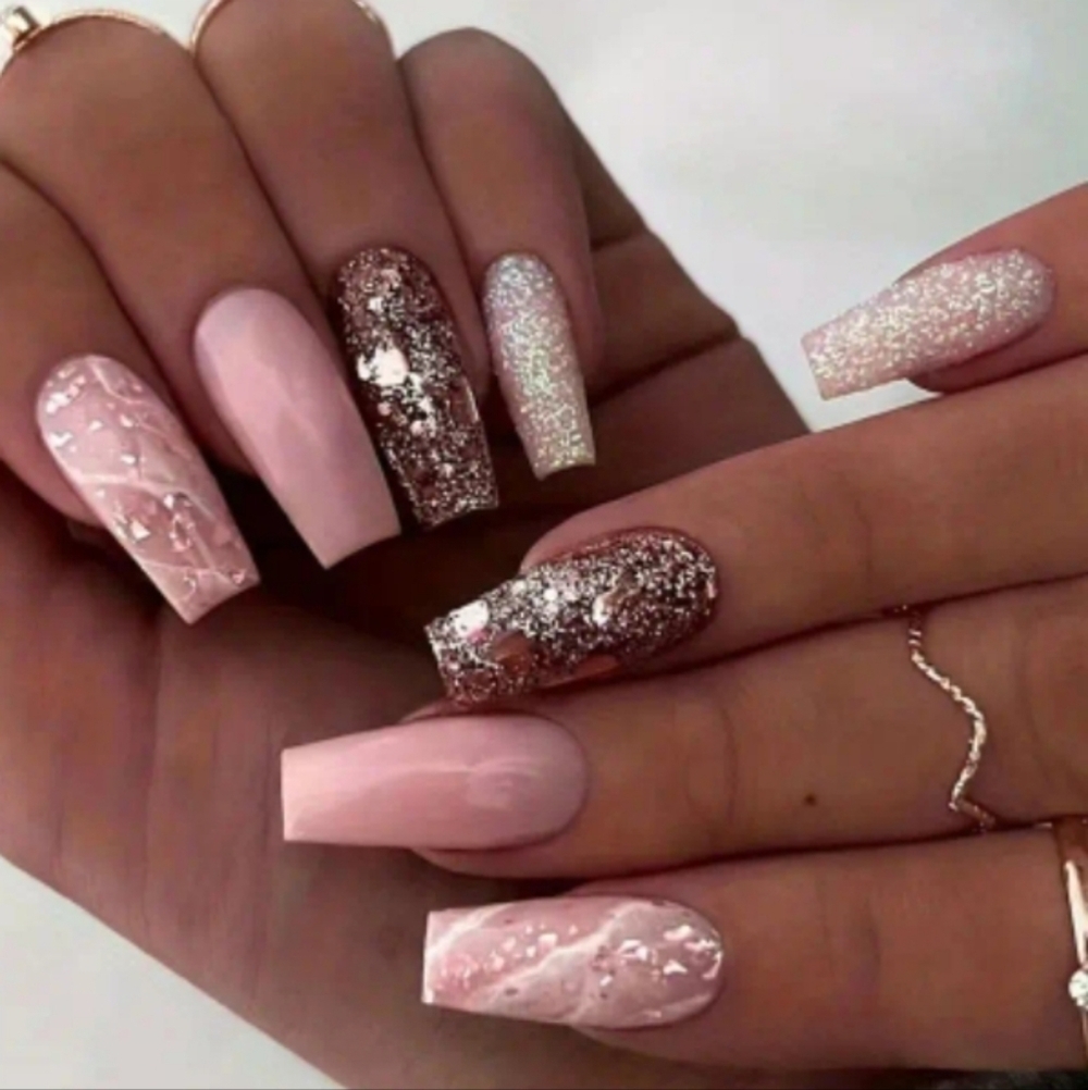 24 reusable sparkle multi color press on nails